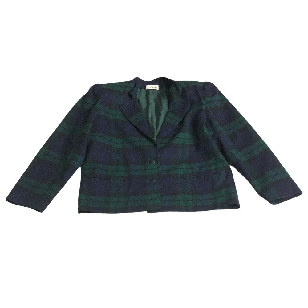 Vintage 80s Peter MacArthur & Co Wool Blazer Jacket Womens 38 Green Tartan Plaid